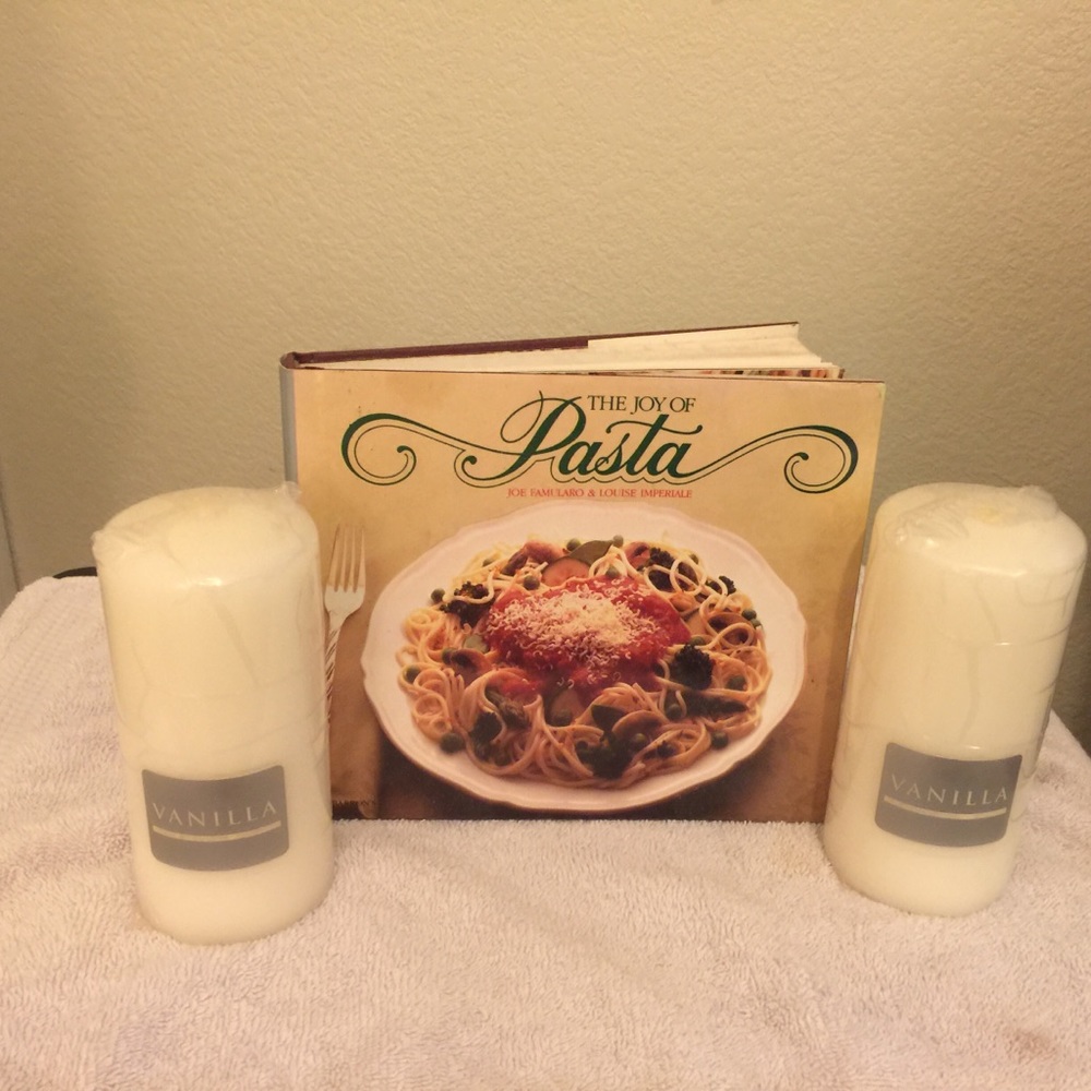 The Joy of Pasta Cookbook plus Two Vanilla Candles
